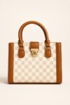 Checkered Canvas Handbag with Tan Trim