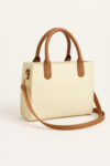 Classic Structured Cream Tote Bag with Brown Handles