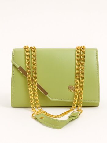 Stylish Green Sling Bag with Gold Chain Strap
